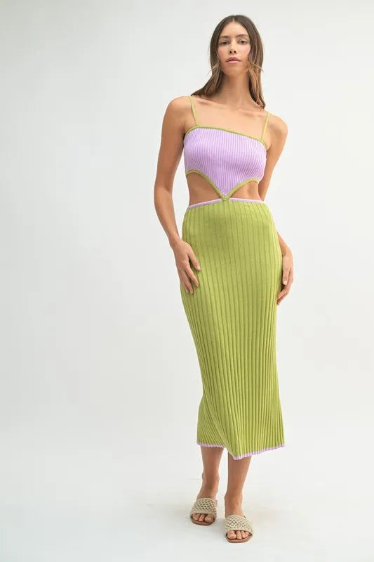 MABLE Ribbed Knit Color Block Cutout Midi Dress Shop SourApple MABLE Ribbed Knit Color Block Cutout Midi Dress Shop SourApple